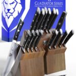 DALSTRONG Gladiator Series Elite-18pc Stainless Steel Knife Set with Block-High Carbon German Steel-Acacia Wood Block-Gift Knife Set w/Black Handles – NSF Certified
