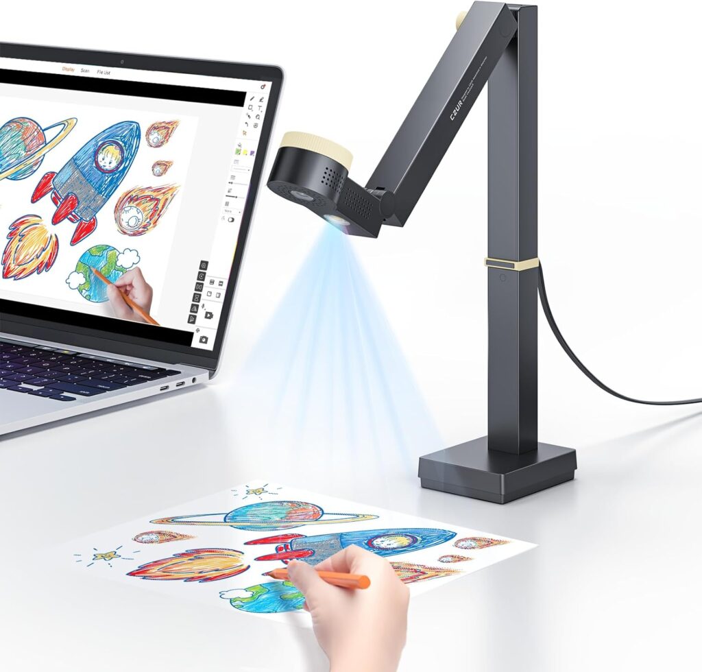 CZUR Fancy S Pro 12MP USB Document Camera for Teacher, 4K Webcam with Microphone and LED Light, Up to 60fps, Auto Focus, for Remote Teaching, Live Streaming, Web Conference, for Mac and Windows