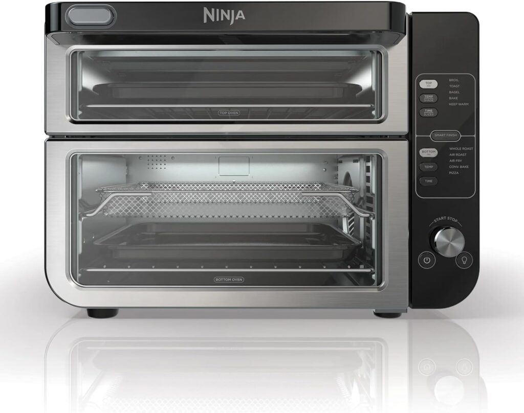 Ninja DCT400 10-in-1 Double Oven with FlexDoor, FlavorSeal & Smart Finish, Rapid Top Convection and Air Fry Bottom, Bake, Broil, Air Roast, Toast, Air Fry, Pizza and More, Stainless Steel (Renewed)