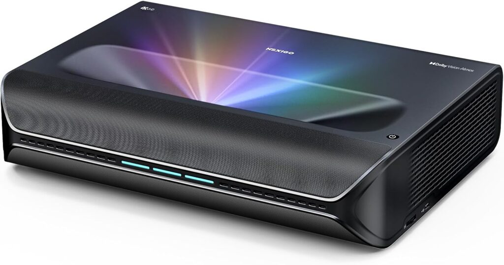 NexiGo Aurora Pro MKII, 4K Tri-Color Laser UST Projector, 30000:1 Contrast Ratio, Dynamic Iris & Laser Dimming, 0.21:1 Throw Ratio, Dolby Vision & Atmos, HDR10+, 3D, 4.2ms ~ 8ms Low Latency