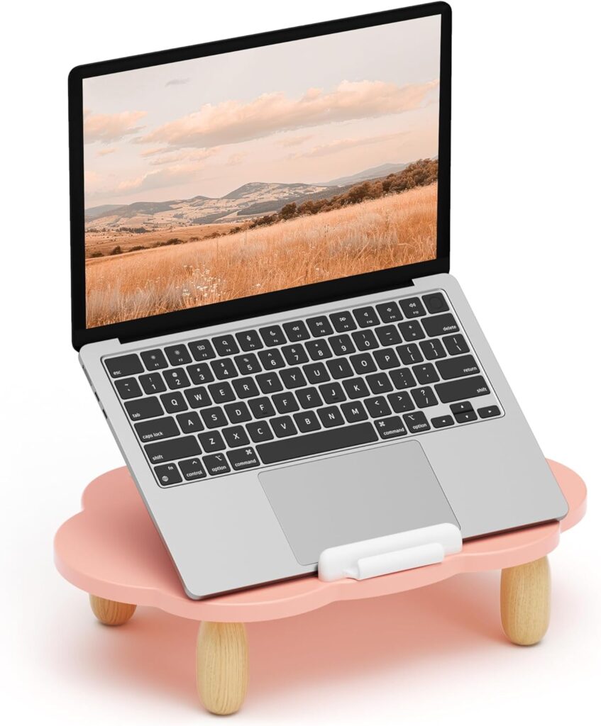 Adjustable Cloud-Shaped Laptop Stand, Pink, 10-17.3″ Laptops, Ergonomic Height & Angles, Strong Stability, Effective Heat Dissipation