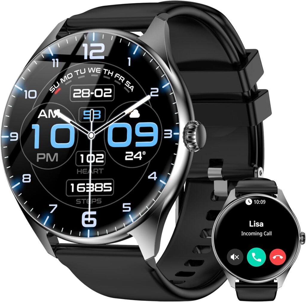 Smart Watches for Men Women, 1.43″ AMOLED Display Smartwatch with 7-Day Battery, 120+ Sport Modes, Bluetooth Calls, Heart Rate/Sleep Monitor, IP68 Waterproof for iPhone Android Compatible (Black)