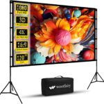 Projector Screen and Stand, Wootfairy 120 inch Foldable and Portable Projection Screen 16:9 4K HD Rear Front Wrinkle-Free Movie Screen with Carry Bag for Indoor Outdoor Home Theater Backyard Cinema