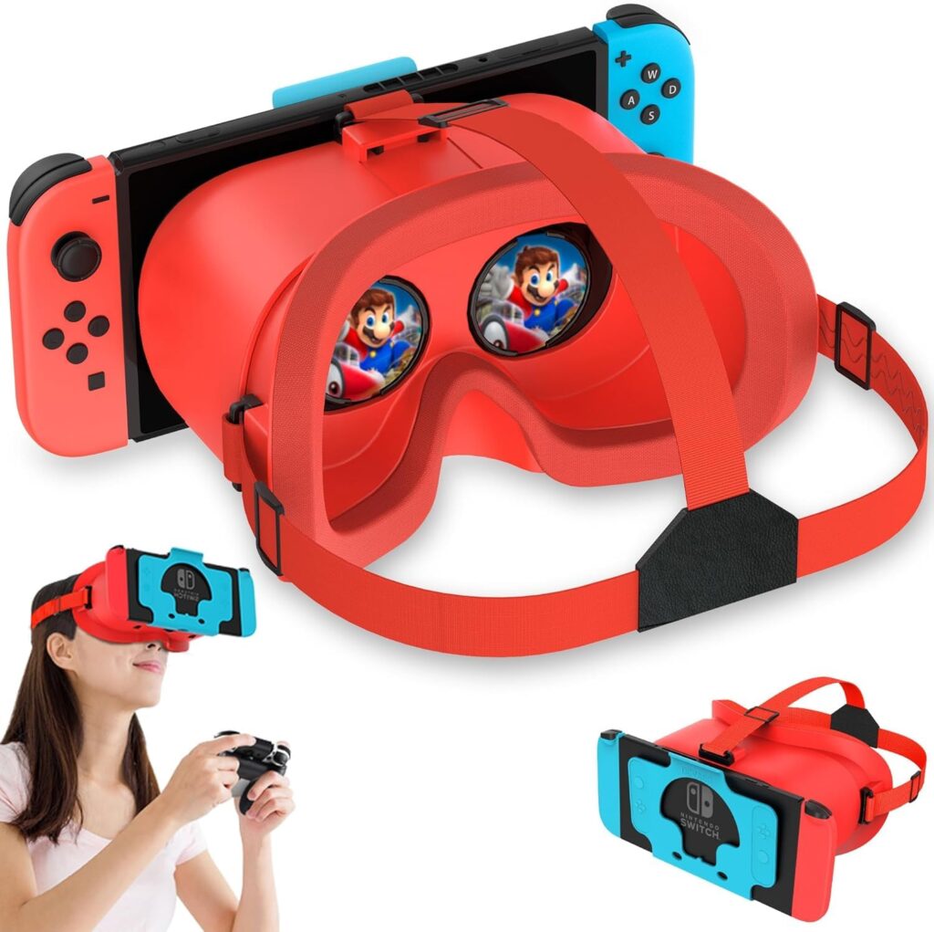 Upgraded VR Headset for Nintendo Switch & Switch OLED Model, Switch VR Glasses with Adjustable HD Lenses and Comfortable Head Strap, Labo VR Kit 3D Goggles for Switch Accessories (Orange&Blue)