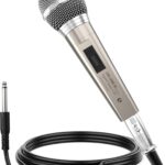 Wired Microphone for Singing, Metal Female, ON/Off Switch, Professional Vocal Dynamic Mic with 20ft & 6.5ft XLR Audio Cable, Cardioid Studio Microfono for Podcasting and Recording, Gold-L52