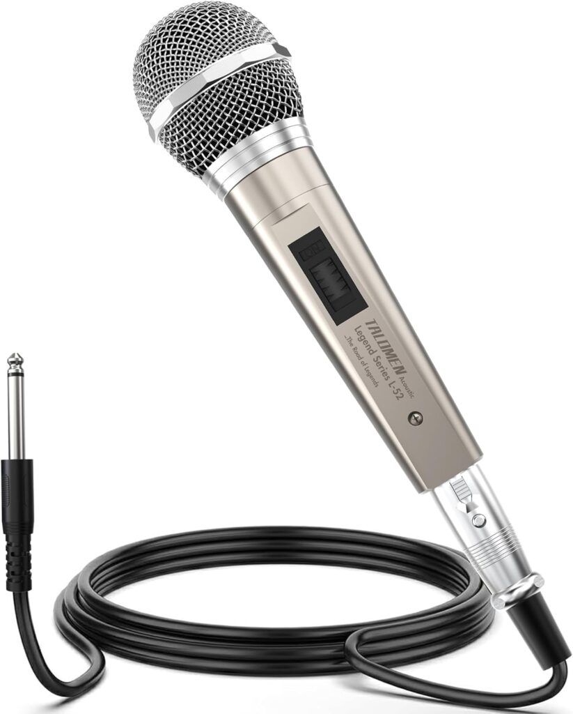 Wired Microphone for Singing, Metal Female, ON/Off Switch, Professional Vocal Dynamic Mic with 20ft & 6.5ft XLR Audio Cable, Cardioid Studio Microfono for Podcasting and Recording, Gold-L52