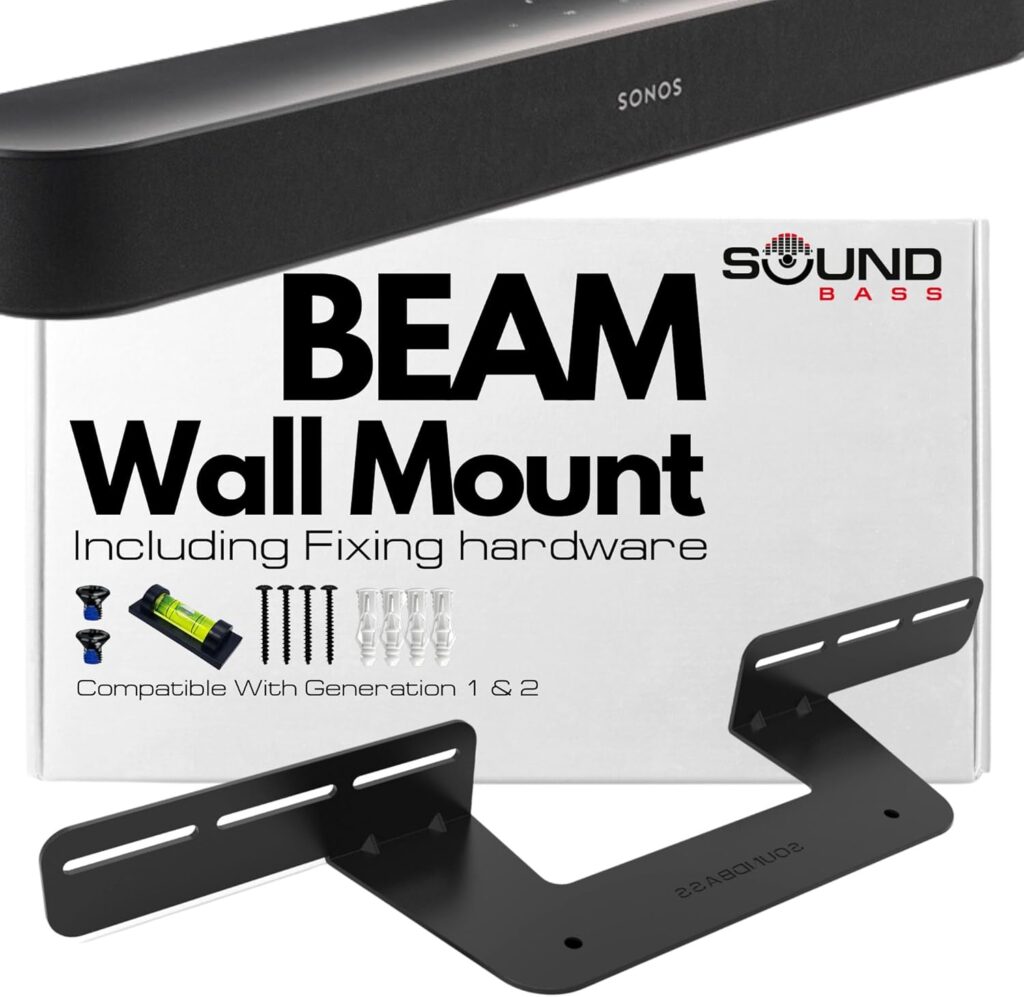 Sound Bass Soundbar Mount for Sonos Beam Compatible with Generation 1 & 2 Sonos Beam Sound Bar Includes All Necessary Mounting Hardware, Mounts Bracket, Black