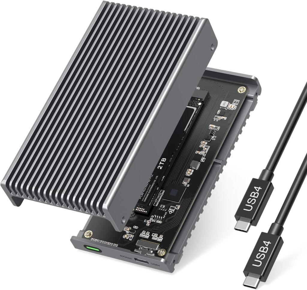 Noiseless 40Gbps M.2 NVMe Enclosure, USB C Aluminum External SSD Enclosure Compatible Thunderbolt4/3 8TB SSD Adapter, PCIe Gen4 M.2 SSD Reader Fits 2280/2260/2242/2230mm M B+M Key
