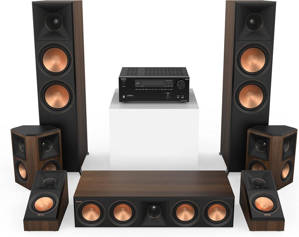 Klipsch Reference Premiere RP-8000F II 5.0.2 in Walnut Home Theater System with 8” Cerametallic Woofers with Onkyo TX-NR6100 7.2 Channel AV Receiver