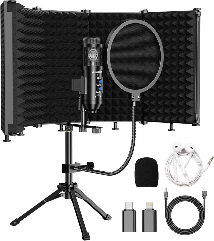 Upgraded Studio Recording Microphone with Isolation Shield & Pop Filter – Music Condenser Mic for Podcasting, Singing, Home Studio – Sound for PC, Laptop, Smartphone