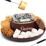 Nostalgia Tabletop Indoor Electric S’mores Maker – Smores Kit With Marshmallow Roasting Sticks and 4 Trays for Graham Crackers, Chocolate, and Marshmallows – Movie Night Supplies – Brown