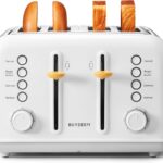 BUYDEEM DT640 4-Slice Toaster, Extra Wide Slots, Stainless Steel with High Lift Lever, Bagel and Muffin Function, Removal Crumb Tray, 7-Shade Settings, Arctic White