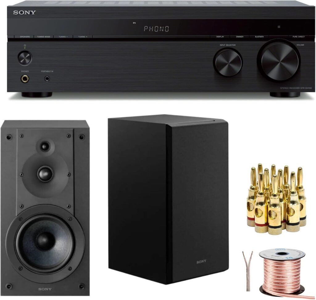Sony STRDH190 2-ch Stereo Receiver with Phono Inputs & Bluetooth SSCS5 3-Way 3-Driver Bookshelf Speaker System (Black)
