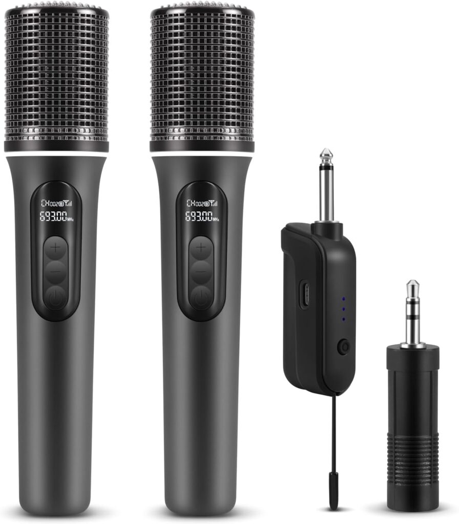 Wireless Microphones, 5-level Volume Adjustment, Dual Handheld Dynamic Mic with Dynamic Ambient Lighting,Ultra-Stable Rechargeable Receiver,40H Duration, 200ft Range,Karaoke Microphone for Singing