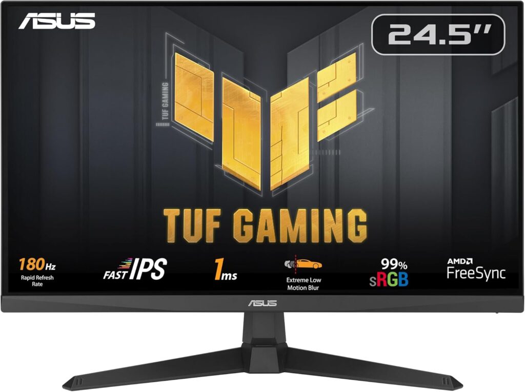 ASUS TUF Gaming 25” (24.5 viewable) 1080P Gaming Monitor (VG259Q3A) – FHD, 180Hz, 1ms, Fast IPS, Extreme Low Motion Blur, FreeSync, Variable Overdrive, Speakers, 99% sRGB, Shadow Boost 3yr Warranty
