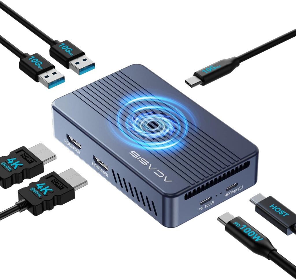 ACASIS 40Gbps M.2 NVMe SSD Enclosure, Mac mini Dock Dual Monitor, USBC Hub with Cooling Fan,2 * 4K@60HZ, 2*USBA-10G, 1*USBC-10G,PD 100W, Works for M1/M2,Support SSD 2280/2260/2242/2230 B+M M-Key