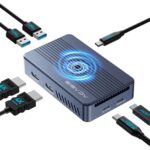 ACASIS 40Gbps M.2 NVMe SSD Enclosure, Mac mini Dock Dual Monitor, USBC Hub with Cooling Fan,2 * 4K@60HZ, 2*USBA-10G, 1*USBC-10G,PD 100W, Works for M1/M2,Support SSD 2280/2260/2242/2230 B+M M-Key