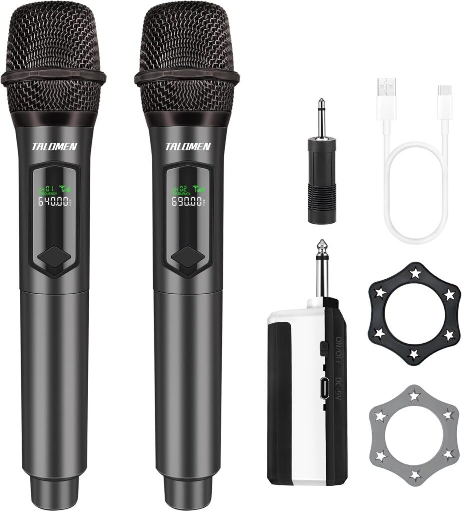 Wireless Microphone,Professional Dual Handheld Cordless Dynamic Mic System with Rechargeable Receiver(160 Ft),Karaoke Microphone Set for Singing,Karaoke,Wedding,DJ,Party,Speech,Church,K60-2