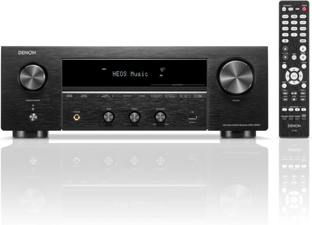 Denon Receiver DRA-900H – 2-Channel Stereo Network Receiver – 100W/Ch. Hi-Fi Amplification, Built-in HEOS, HDCP 2.3 Processing with ARC/eARC Support, Dolby Vision, HLG, Dynamic HDR