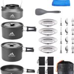 27pcs Camping Cookware Mess Kit for 2-4 People, Portable Cookware Set with Kettle, Pots & Pans, Stainless Steel Utensils, Plates, Dishware for Backpacking, Picnic, Outdoor Adventures