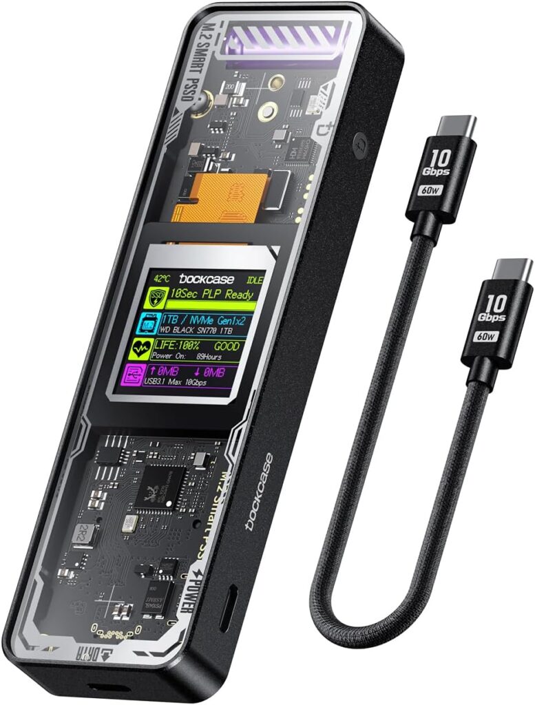 DOCKCASE Explorer Edition M.2 NVMe SSD Enclosure,Support 10s PLP Prevents Write Data Loss,USB 3.2 Gen 2 Type-C (10 Gbps), fits NVMe PCIe,Size 2230/2242/2260/2280,Support M-Key B+M Key UASP