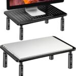 Monitor Stand Risers for 2 Monitors, 3 Height Adjustable Monitor Stand with Pen Holder, Dual Monitor Riser Laptop Riser for Office, Home, School Supplies, 2 Pack, Black