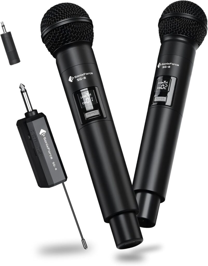 Wireless Microphone – Karaoke Microphone for Singing -Rechargeable Dual Dynamic Handheld Microphones with Receiver – 240ft Range Cordless Mic for Speaker, Mixer, Amplifier & Karaoke Machine