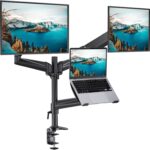 HUANUO Dual Monitor and Laptop Mount for Max 32” Monitor and 17” Laptop, Adjustable Arm with Tilt, Swivel and Rotation, Dual Monitor and Notebook Stand with VESA Bracket 75/100 mm