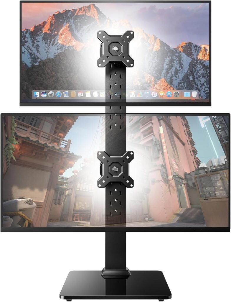 HUANUO Dual Monitor Stand for 13 to 34 Inch, Max Load 44 lbs, Vertical Monitor Mount, Freestanding Monitor Riser with Swivel, Tilt, Rotation, 13 Height Settings, Max VESA 100×100