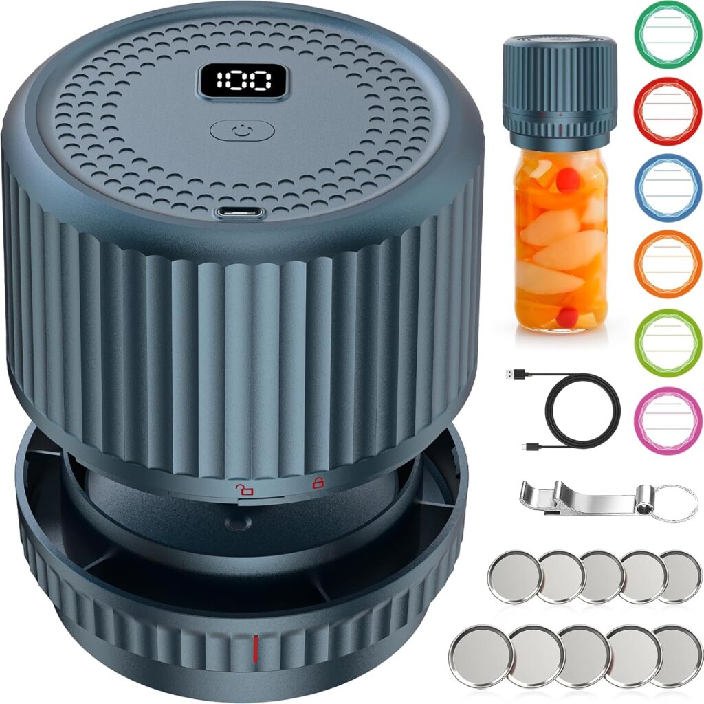 M12 Auto Stop Electric Mason Jar Vacuum Sealer – 2025 Upgrade Smart Jar Vacuum Sealer for Mason Jars with Wide and Regular Mouth Canning Jar Lids Portable Mason Jar Sealer Machine Kit