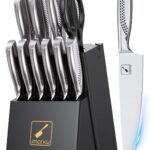imarkuĀ® Kitchen Knife Set, 15 Pcs Japanese Knife Set with Block, Premium Razor-Sharp Chef Knives Set for Kitchen with Sharpener, Rust-Proof, Ergonomic Full-Tang Handle, Black