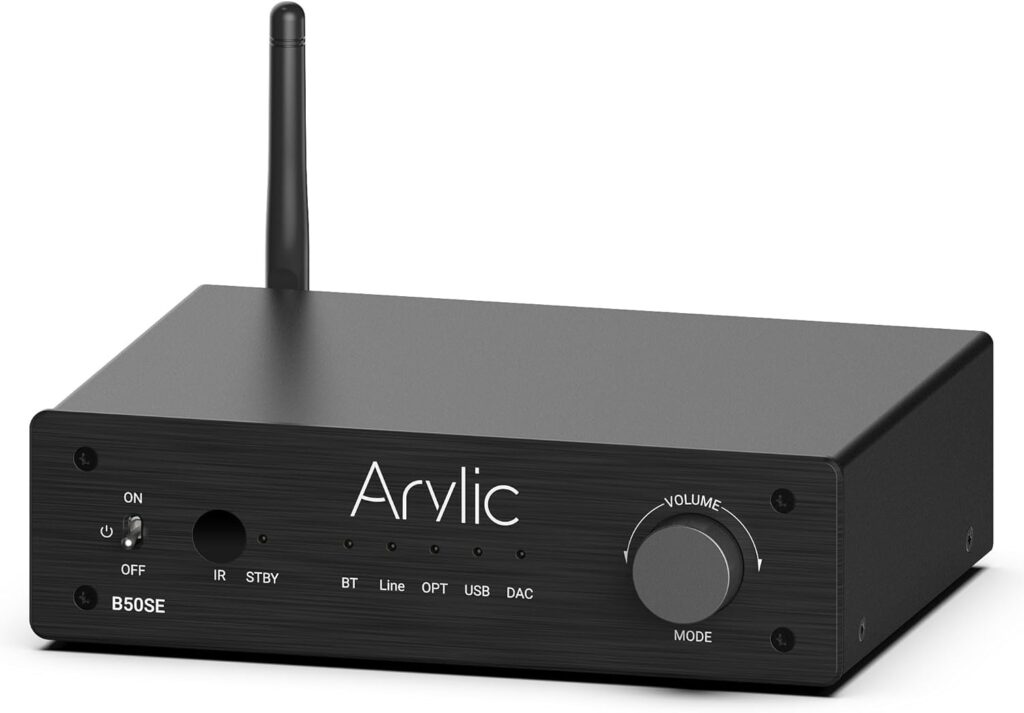 Arylic B50SE Bluetooth 5.1 Stereo Receiver 2.1 Channels Mini Class D Integrated Home Speaker Amplifier 50W x 2,Stable and Remote, Go Control Application and Easy Control EQ