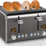 SEEDEEM 4 Slice Stainless Toaster with LCD Display, 7 Shade Settings, Wide Slots, Bagel/Defrost/Reheat Functions, Removable Crumb Tray, 1800W