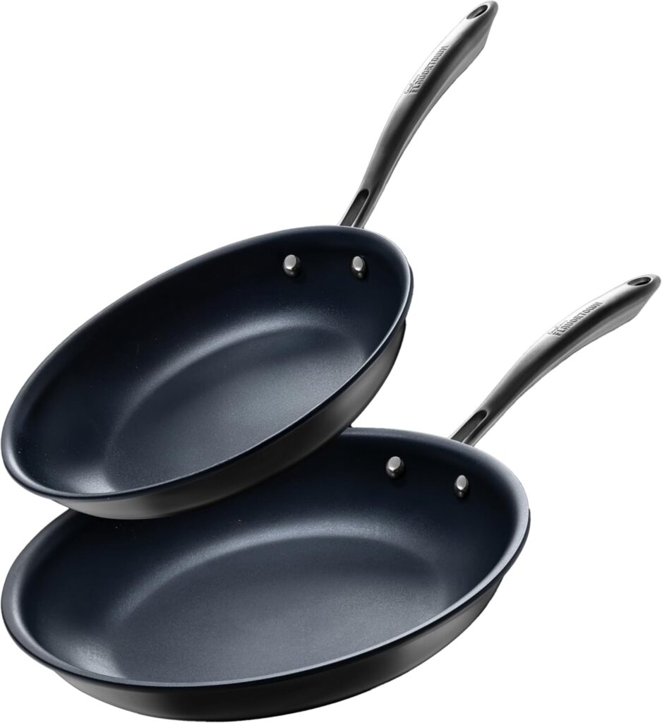 Guy Fieri’s Flavortown Laser Titanium 2 Pcs Fry Pan Set 8.5″ and 10″ – Non-stick Cookware Set Without PFAS, PTFE, or PFOA, 3x More Durable, Dishwasher Safe, Oven Safe