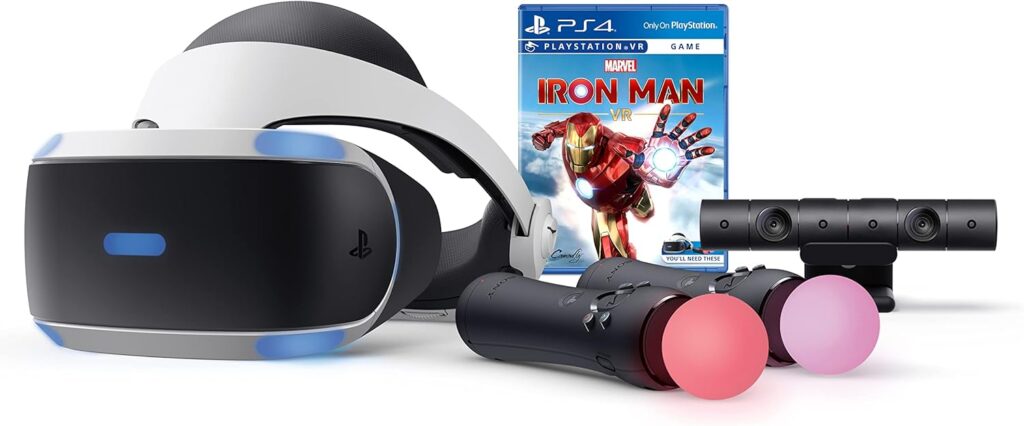 Sony Playstation VR Marvel’s Iron Man Bundle, White: Playstation VR Headset, Camera, 2 Move Motion Controllers, VR Digital Code for PS4 PS5