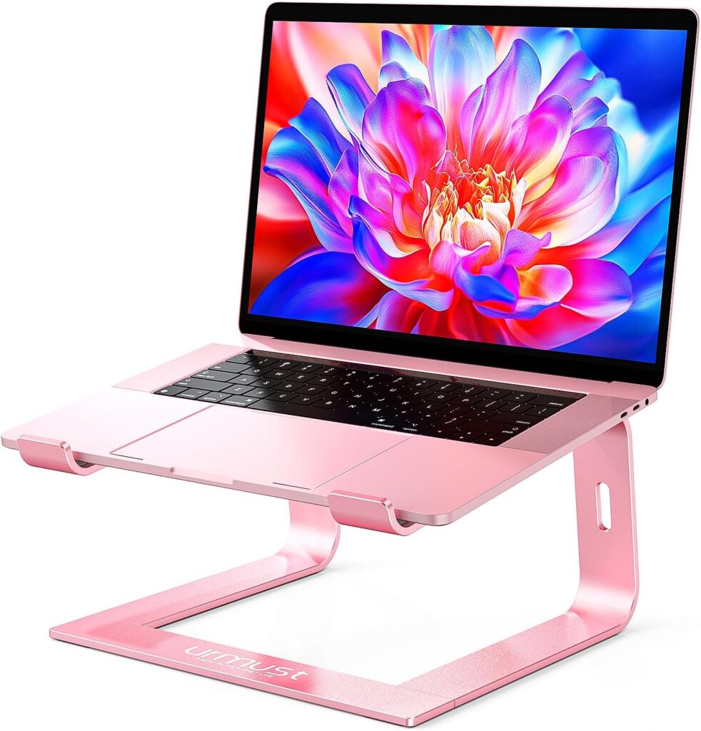 Urmust Laptop Stand for Desk Aluminum Computer Stand Riser Holder for Laptop Compatible with MacBook Air Pro, Dell, HP, Lenovo Samsung, Alienware All Laptops 11-15.6″(Rose Gold)
