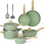 MAISON ARTS Pots and Pans Set Non Stick, 12 Piece Green Granite Kitchen Cookware Induction Compatible, Pot and Pan Sets for Cooking Nonstick