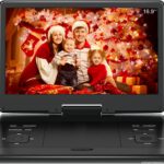 16.9″ Portable DVD Player with 14.1″ Large HD Screen,High Volume Speaker,4-6 Hours Built-in Rechargeable Battery,Support USB/SD Card/Sync TV and Multiple Disc Formats,Region Free,Remote Control,Black