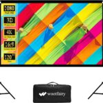 Projector Screen with Stand, Wootfairy 120 inch Portable and Foldable Indoor Outdoor Projection Screen 16:9 4K HD Rear Front Wrinkle-Free Movie Screen with Carry Bag for Home Theater Backyard Cinema