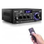 AK45 Pro Stereo Amplifier Home Audio, Stereo Receivers with Bluetooth 5.0,Max 400W, 2.0 Channel Audio Receiver for Home Theater Speakers w/USB/SD/RCA/2 MIC in for Karaok