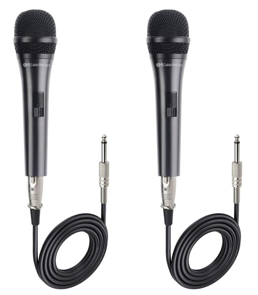 Cable Matters 2-Pack Cardioid Dynamic Vocal Microphones with 15 ft Cable, 6.35mm Wired Microphone for Singing/Singing Machine Karaoke Microphone