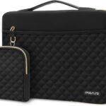 MOSISO 13-14 inch 360 Protective Laptop Sleeve, Compatible with MacBook Air/Pro 13/Pro 14 inch, 13.3 inch Carrying Case Square Quilted Side Open Bag with Horizontal Pockets&Small Case&Belt, Black