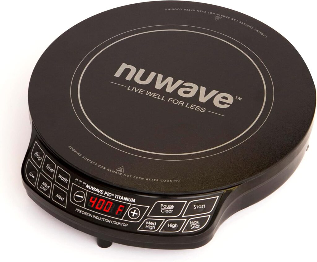 Nuwave (Renewed) Titanium Precision Induction Cooktop, Portable, Large 8” Heating Coil, 12” Shatter-Proof Ceramic Glass Surface, 94 Temp Settings 100°F to 575°F, 3 Watt Settings 600, 900, & 1800 Watts
