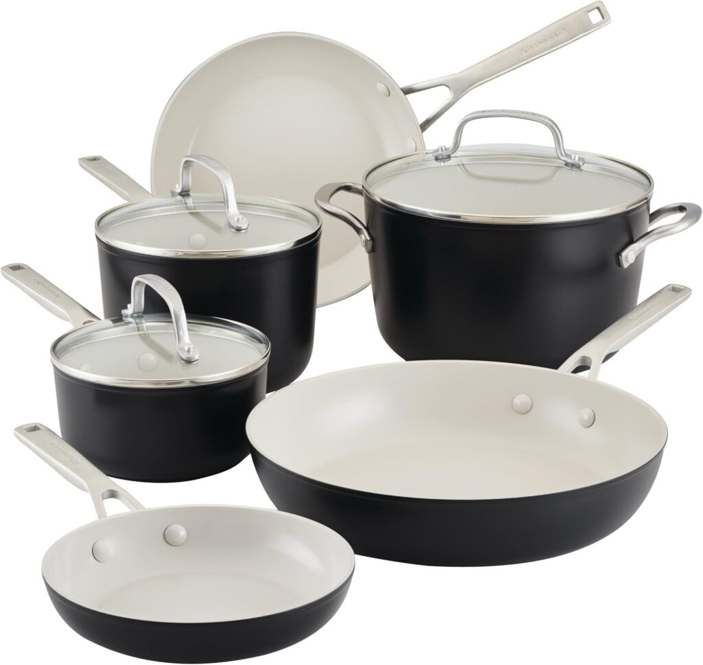KitchenAid Hard Anodized Ceramic Nonstick Cookware Pots and Pans Set, 9 Piece – Matte Black