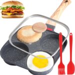 4-Cup Egg Pan, Premium Egg Pans Nonstick, Omelette Pan with Lid , Healthy Egg Frying Pan for Breakfast, Egg Sandwich, Hamburger, Pancake, Egg Skillet Suitable for Gas Stove & Induction Cookware
