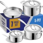 LEGEND COOKWARE 5-Ply Stainless Steel Cookware Set | 7-Piece Pot and Pan Set | Induction Compatible, Non-Toxic | Heavy Duty 18/8 Full Clad Construction | Oven Safe Even Heating | PFOA PTFE PFOS Free