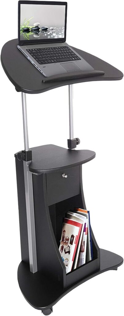 Techni Mobili Sit-to-Stand Mobile Medical Laptop Computer Cart, Black, Adjustable Height, B005