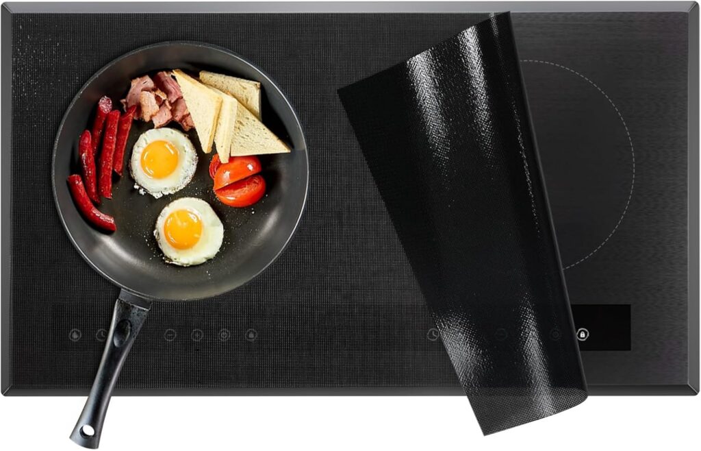 KitchenRaku Large Induction Cooktop Protector Mat, Translucent Magnetic Electric Stove Burner Covers Antiscratch as Glass Top Stove Cover (Monochromatic Black, 54x90CM)