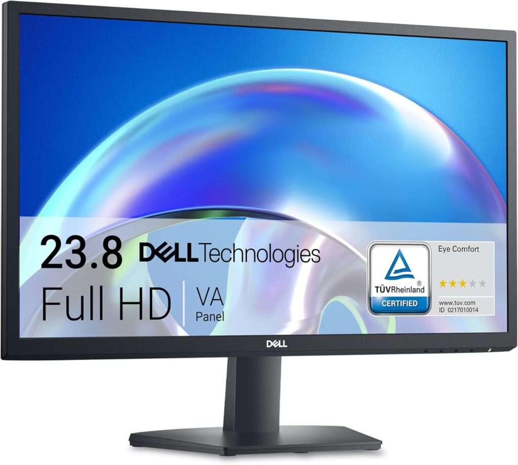 Dell 24 SE2425H Monitor – 23.8-Inch Full HD (1920×1080), VA Panel, 5ms Response Time, Tilt, Certified by TÜV Rheinland for 3-Star Eye Comfort – Black