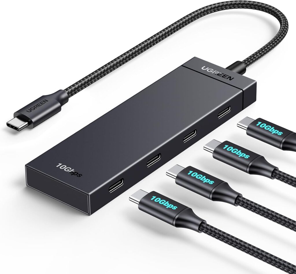 UGREEN USB-C Hub 4-Port 10Gbps Data Only USB 3.2 Hub Multiport Adapter Compatible with MacBook Pro, MacBook Air, iPad Pro, iPad mini 6 and iPhone 15, Plug and Play 0.3ft Cable